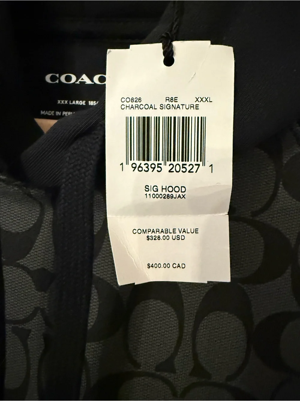 Coach Men’s Black & Gray Signature Logo Pullover Hoodie